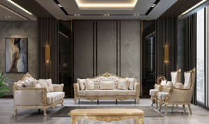 Sillón de Estilo Europeo Real con Estructura de Madera Dorada Ornamentada y Tapicería de Damasco de Primera Calidad - Product Image 4