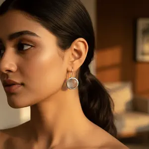 Boucles d'oreilles pendantes argentées pour femmes avec perle facettée géométrique en cuivre plaqué or et alliage plaqué or - Product Image 1