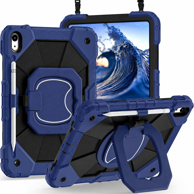 Heavy Duty Shockproof Rugged Tablet Case with 360 Rotating Hand Strap Stand for iPad A16 11th Gen 10th 9th 8th 7th Air Pro Mini