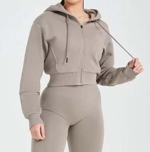 Fabricant de sweat à capuche avec logo personnalisé pour les femmes taille XS haut court bloc de couleur manches croisées sweat-shirt d'hiver services OEM - Product Image 1