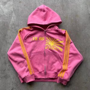 Chándal de rayas con logotipo de serigrafía personalizado, Sudadera con capucha y cremallera lavada con ácido Vintage y pantalón deportivo, chándal de secado rápido para hombre - Product Image 4