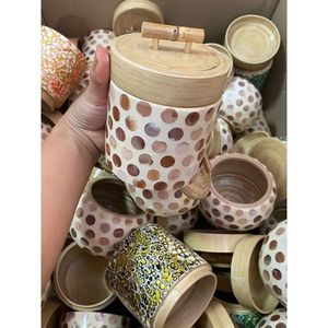 Tarro de bambú de lujo con arte de nácar y cáscara de huevo: perfecto para decoración del hogar, almacenamiento y embalaje de regalo Premium - Product Image 3