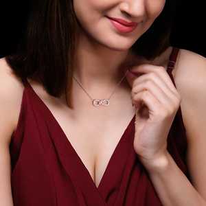 <b>Rose</b> Gold <b>Infinity</b> Heart Pendant Necklace with Diamond Zircon Studded 14K 18K 925 Silver Geometric Design Rhodium Plated - Product Image 2