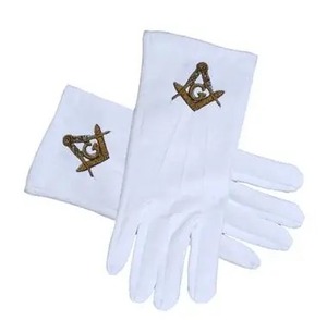 Guantes de algodón bordado masónico lisos disponibles a precios bajos con logotipo personalizado diseño OEM - Product Image 1