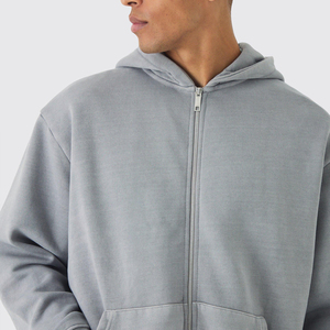 2025 último diseño hombres cremallera ácido lavado sudaderas con capucha nueva moda personalizada Color sólido peso pesado hombres cremallera sudaderas con capucha - Product Image 3