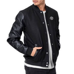 Chaqueta universitaria personalizada con letras de lana para hombre, cuello levantado, Color sólido, cuero auténtico, lona, bordado, logotipos, parches, temporada de invierno - Product Image 4