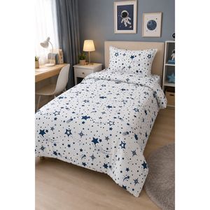 Housse de couette simple blanche avec motif étoile, style tissé imprimé - Product Image 1