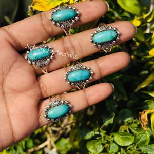 Wholesale 925 Sterling Silver Plated Natural Tibetan <b>Turquoise</b> <b>Rings</b> Handmade Fine Steel Jewelry Bulk Latest Trending Fashion - Product Image 2