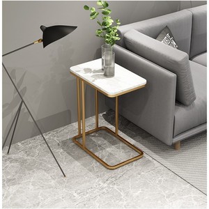 Modern Farmhouse Decorative Sofa <b>Table</b> with Durable <b>White</b> Stone Top Bronze Frame Glass Top Set for Living Room Furniture TT68114 - Product Image 2