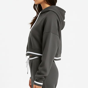 Sweat à capuche pour femme, coupe ample, épaules tombantes, sur mesure, de haute qualité, tricot côtelé personnalisé, respirant, couleur unie - Product Image 6