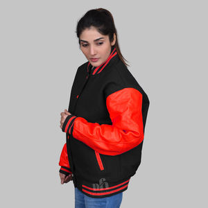 Veste letterman rose et noire en cuir de laine varsity Custom Varsity Jackets - Product Image 6