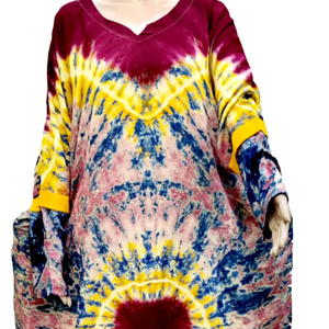 African Hand Tie Dye <b>Kaftan</b> with Rayon Lose Rope Free Fall Fabric with Scarf Elegant Fast Colors - Product Image 1