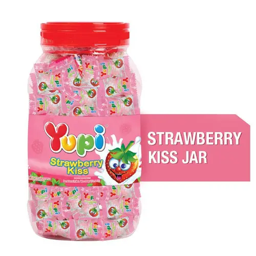 WHOLESALE Confectionery Candy Yupi Strawberry Kiss 300g Jar Sweet Apple Fruit Indonesia Products. BEST SALE