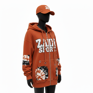 Sudadera con Capucha para Mujer, Gruesa, 320 GSM, Felpa de Algodón Cepillado, Color Óxido, Diseño de Paneles Tie-Dye, Logotipo Personalizado, Sudaderas Básicas - Product Image 4