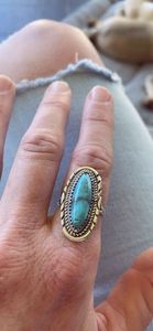 Navajo Detailed Oval <b>Turquoise</b> <b>Ring</b> - Product Image 4