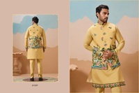 Tenue de mariage et de festival indienne pour homme : Koti Kurta formel avec col montant et collection complète de bas de tenue en tissu toile