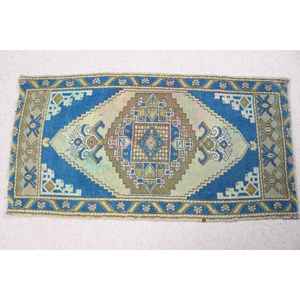 Alfombra Turca Vintage, Alfombra Pequeña de 1.9x3.6 pies, Alfombra Persa Azul - Product Image 3