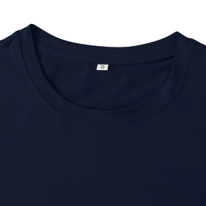 Men's <b>Navy</b> <b>Blue</b> O-Neck Short Sleeve Casual Polyester/Cotton Blend Breathable T-<b>Shirt</b> with Front Logo 220g Fabric - Product Image 5
