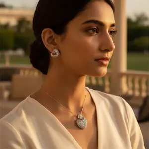 Juego de Pendientes y Collar de Circonita Cúbica Plateada para Mujer, Oro de 14K y Oro Rosa para Bodas y Fiestas, Chapado en Diamantes y Perlas con Oro - Product Image 3