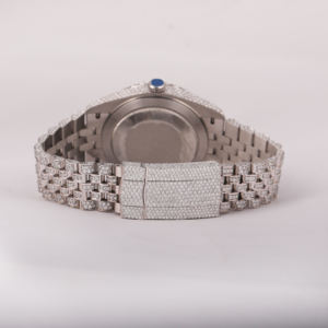 Reloj de pulsera monocromático ostentoso de alta calidad con esfera azul totalmente helada Pantalla de fecha VVS Moissanite Estilo analógico que marca tendencias - Product Image 4