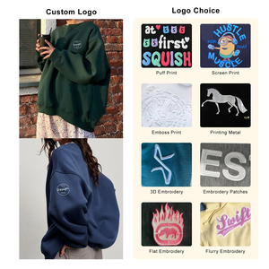 Venta al por mayor sudadera de lana rosa de gran tamaño 100% algodón para mujer, jersey de cuello redondo de lujo bordado con hombros caídos - Product Image 6