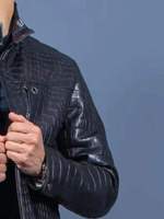 Herren Schlangenhaut-Lederjacke für den Winter Hochwertig mit Anpassbarem Logo Vorderer Stehkragen Vintage-Stil Winddicht Atmungsaktiv Umweltfreundlich