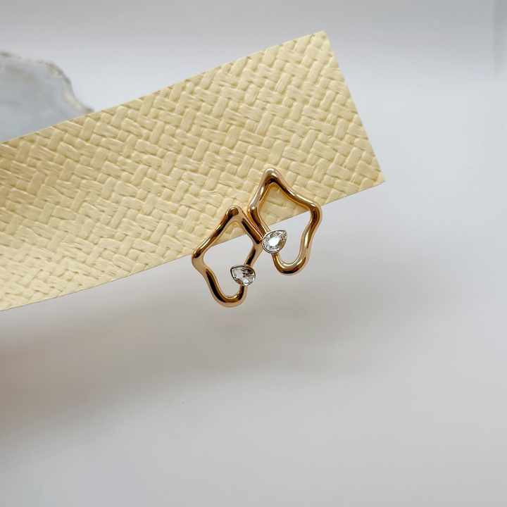 Trendy Irregular Geometric Earrings with Swarovski Crystals Gold Plated Brass