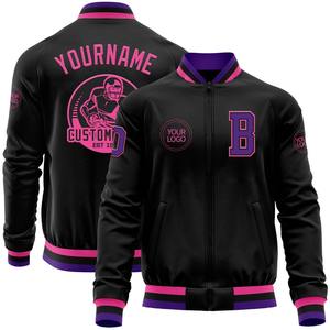 Bomber personnalisé noir violet-rose Varsity Letterman Zipper Jacket Windbreaker Streetwear vintage Varsity Jacket pour hommes - Product Image 1