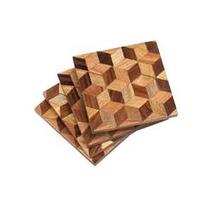 Sous-verres carrés en bois de noyer poli, design contemporain écologique, diamètre 300 mm, MN Exports - Product Image 2