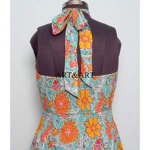 Indian Hand Block Cotton Long Sweet Summer <b>Dress</b> <b>for</b> <b>Women</b> Stylish Party Wear Floral Print Personalized Bride Wedding Gift - Product Image 5