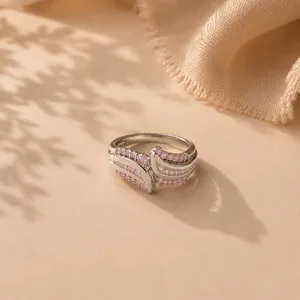Pink CZ Wave <b>Statement</b> <b>Ring</b> for Women - Product Image 3