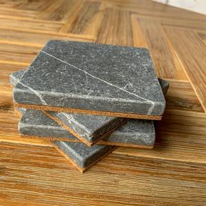 Ensemble de dessous-de-verre en marbre gris, élégants dessous-de-verre en pierre faits à la main, accessoires de table basse de luxe, décoration d'intérieur - Product Image 3