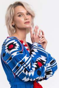 ชุดเดรสปักลายดอกไม้สีขาวหรูหราสีฟ้าอ่อนประดับลูกไม้ชุดแมกซี่ยูเครนสำหรับผู้หญิงชุดปาร์ตี้งานแต่งงาน - Product Image 4