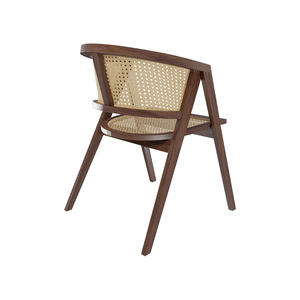 Modern Solid Teak Wood Dining <b>Chair</b> with Natural <b>Rattan</b> Woven Seat Backrest Waterproof for Indoor & <b>Outdoor</b> Use - Product Image 4