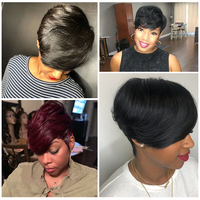 Perruques courtes en cheveux humains USD10, coupe pixie, lisses, bouclées, cheveux brésiliens, pour femmes noires, fabriquées à la machine, pas chères, sans colle