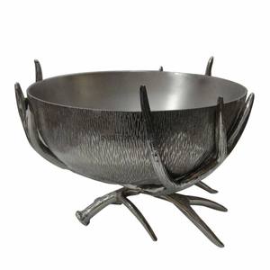 Top Selling <b>Silver</b> Color Finishing Shiny Polished Unique Texture Metal Table Centerpiece <b>Bowl</b> With Gold Plated Antler Design - Product Image 3