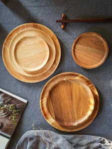 Home Kitchen Round Acacia Wood Tray Serving <b>Platter</b> for Food & Snacks Wedding for Plate <b>Dinner</b> Plate for Wooden - Product Image 3