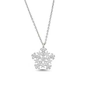 Collier en argent sterling 925 avec pendentif et breloque étoile et flocon de neige avec pierre blanche - Product Image 4