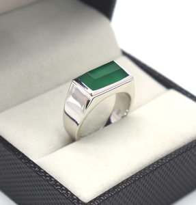 แหวนออนิกซ์สีเขียวธรรมชาติ แหวนเงินแท้ 925 แหวนพลอยทรงบาแก็ตต์ ของขวัญคริสต์มาส - Product Image 3