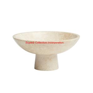 Bol de service en marbre naturel blanc fabriqué à la main de qualité supérieure bol en pierre décoratif polyvalent élégant pour la cuisine et la décoration intérieure - Product Image 5