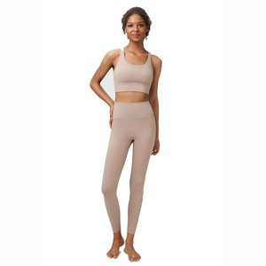 Seamless Yoga Set Women Solid Color High Waist Leggings Racerback Crop <b>Top</b> Full Length Activewear Two Piece Set - Product Image 1