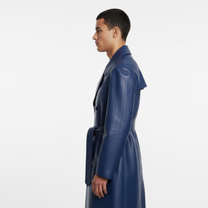Gabardina de cuero con cierre de botones para hombre, proveedor de fábrica OEM, abrigo largo personalizado al por mayor, prendas de vestir exteriores elegantes de algodón - Product Image 3