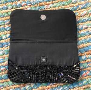Black Seed Beaded Evening Clutch Purse With Hand Embroidered Beads With Detachable Chain - Product Image 2