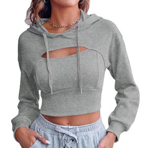 Sudadera con Capucha Corta para Mujer, Estilo Urbano, con Logotipo Personalizado Impreso en la Parte Delantera, Sudadera de Invierno - Product Image 1