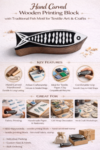 Bloque de Impresión de Madera Ecológico Grabado a Mano con Motivo de Peces Tradicional para Impresión Textil, Manualidades Creativas y Decoración del Hogar - Product Image 6