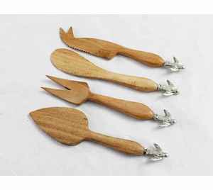 Ensemble de couverts en bois d'acacia écologique Ensemble de 5 couverts en bois biologique Vaisselle Couverts en bois faits à la main Cuillère à dîner Couteau Fourchette - Product Image 5