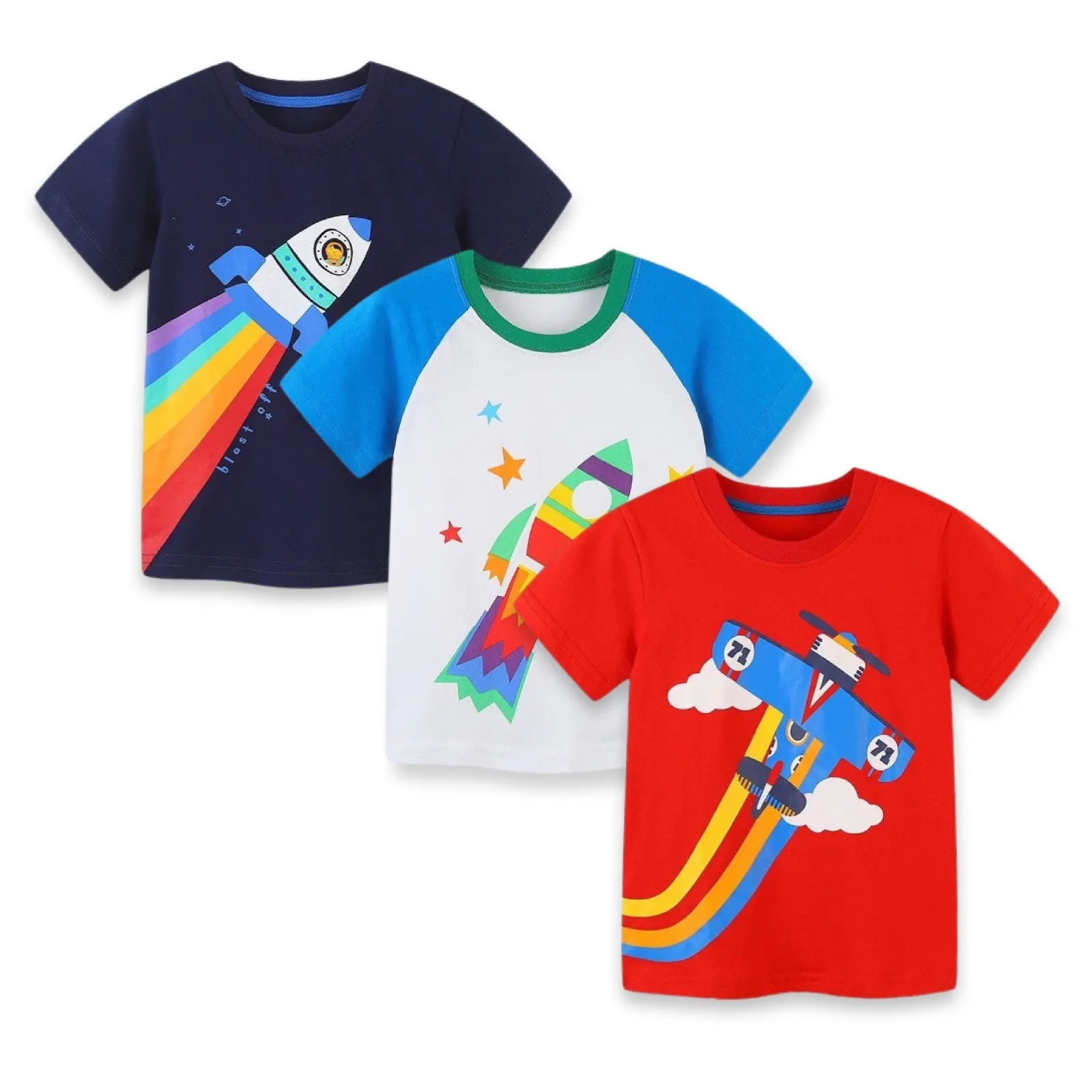 Camiseta infantil 100% algodão orgânico para meninos, novidade de verão 2024, estampa gráfica com gola redonda, novidade para meninos