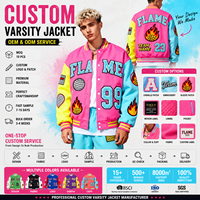 Veste universitaire rose personnalisée avec logo, manches contrastées, style Letterman, patch en chenille, streetwear Y2K, veste bomber, fabrication OEM