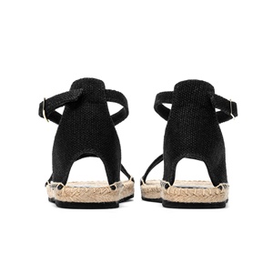 Sandales plates pour femmes avec boucle bride à la cheville semelle en jute chaussures décontractées noires chaussures pour femmes fabriquées en BD pour l'été printemps OEM ODM - Product Image 3