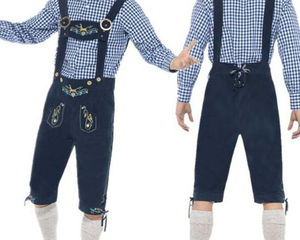 Short pour homme bavarois de haute qualité en cuir marron avec motif brodé pour la danse du festival allemand Oktoberfest - Product Image 5